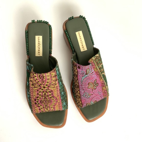 Naked Feet Mules Square-toe Fabric Platform Wedge - Picture 13 of 13